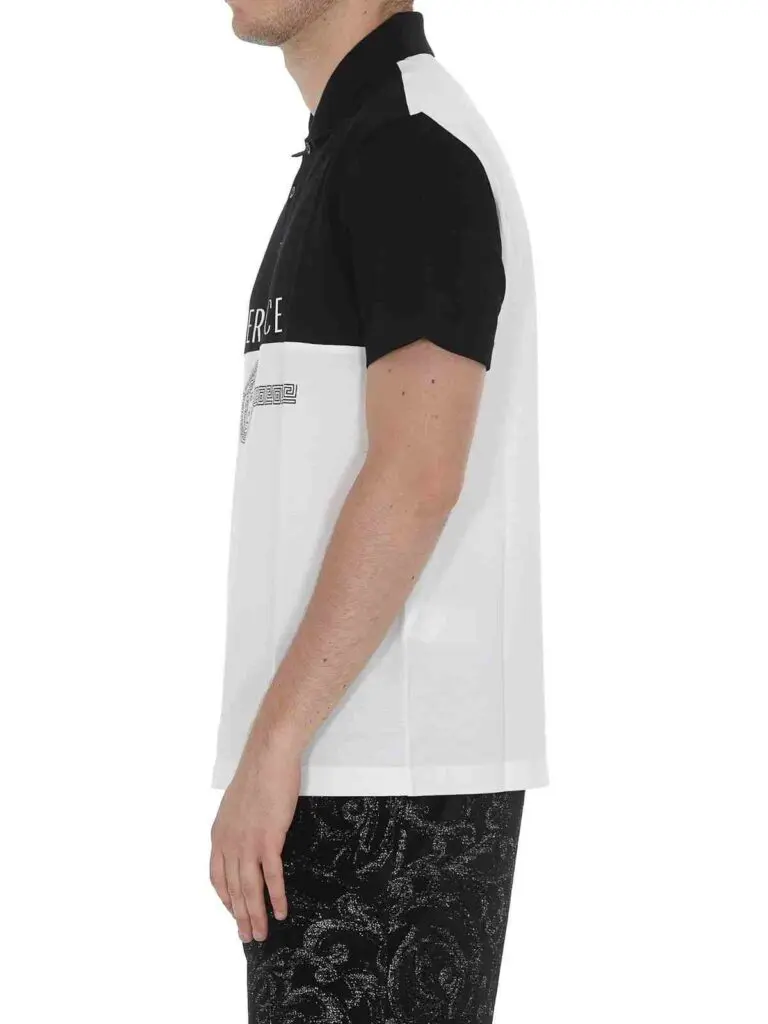 Versace Medusa Print Two Tone Polo Shirt - Image 3