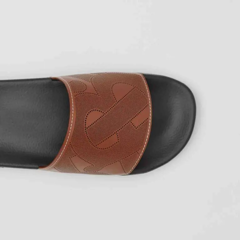 Burberry Perforated Monogram Leather Slides - Image 4