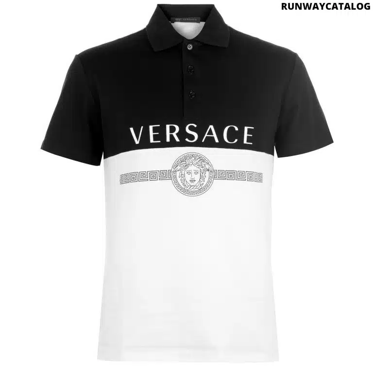 Versace Medusa Print Two Tone Polo Shirt