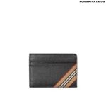 Burberry Icon Stripe Print Grainy Leather Card Case