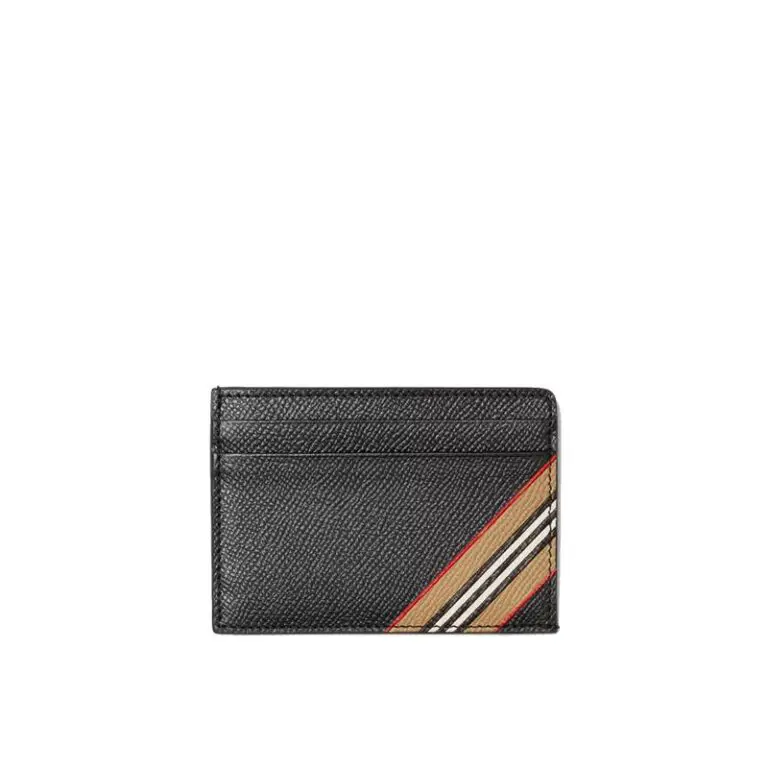 Burberry Icon Stripe Print Grainy Leather Card Case