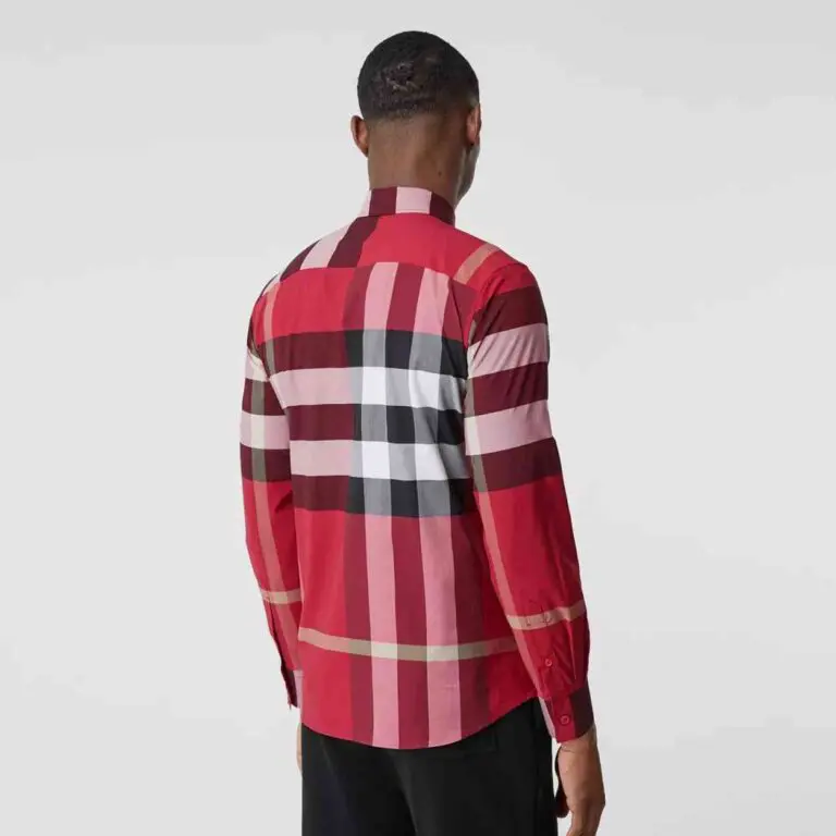 Burberry Check Stretch Cotton Red Poplin Shirt - Image 2