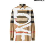 Burberry Love Print Check Stretch Cotton Oversized Shirt