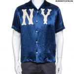 Gucci Navy Blue Satin New York Yankees Patch Bowling Shirt S