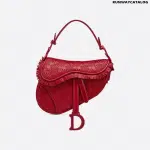 Christian Dior Mini Cherry Saddle Braided Leather with Fringe Bag