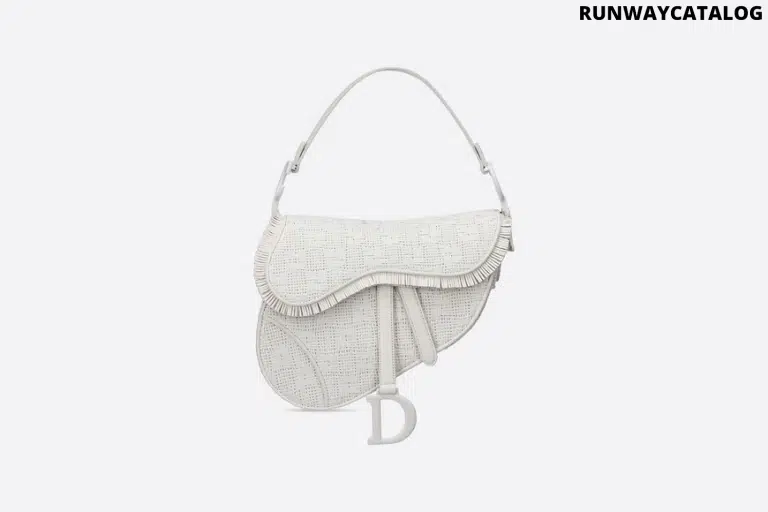 Christian Dior Chalk White Saddle Braided Leather Strips with Fringe Bag