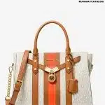 Michael Kors Nouveau Hamilton Large Logo Stripe Satchel