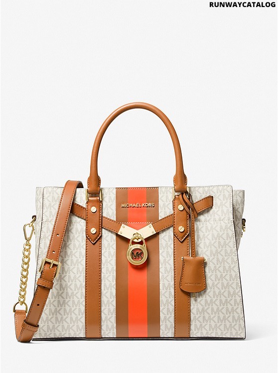 Michael Kors Nouveau Hamilton Large Logo Stripe Satchel - Runway Catalog