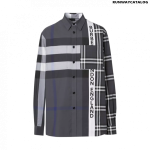 Burberry Logo Print Patchwork Check Cotton Oversized Shirt