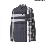 Burberry Logo Print Patchwork Check Cotton Oversized Shirt