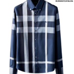 Burberry Check Stretch Cotton Poplin Navy Blue Shirt