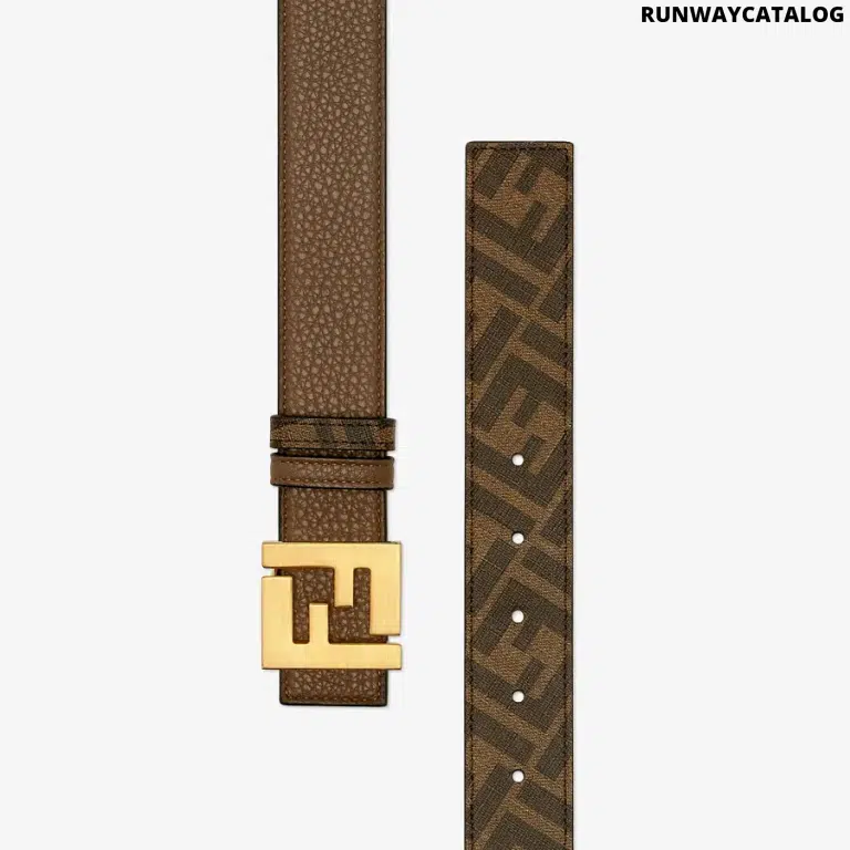 Fendi Brown Leather Reversible Belt FF Buckle - Image 2