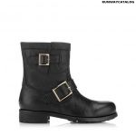 Jimmy choo Black Leather Biker Boots with Gold Buckles