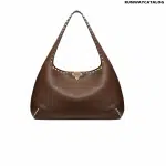 Valentino Rockstud Grainy Calfskin Hobo Bag In Brown