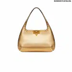 Valentino Small Rockstud Metallic Grainy Calfskin Hobo Bag