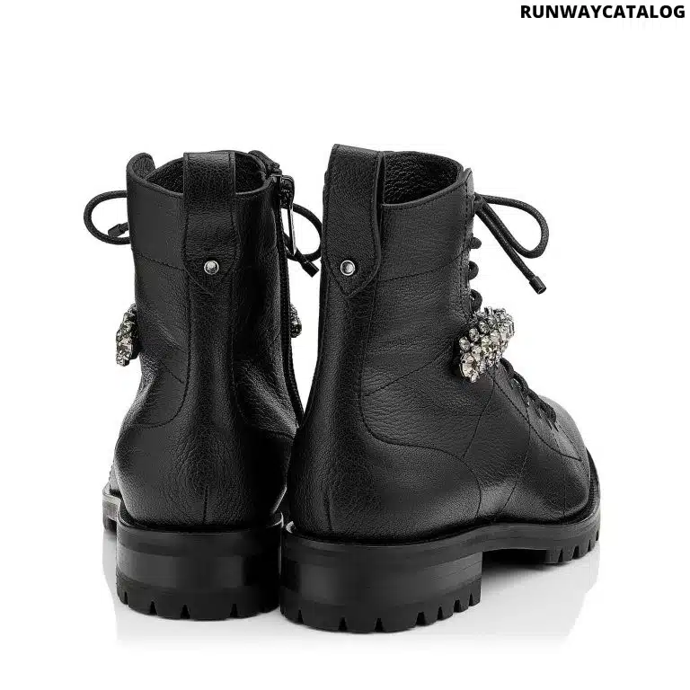 Jimmy choo Black Grainy Leather Combat Boots with Crystal Detail - Image 2