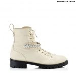 Jimmy choo Linen Grainy Leather Cruz Flat Boots with Crystal Detailing