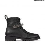 Jimmy choo Black Grainy Leather Combat Boots with Crystal Detail