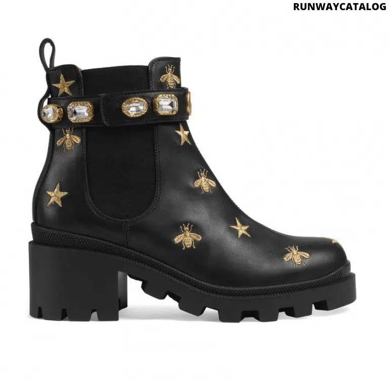 Gucci Embroidered leather ankle boot with belt - Image 2