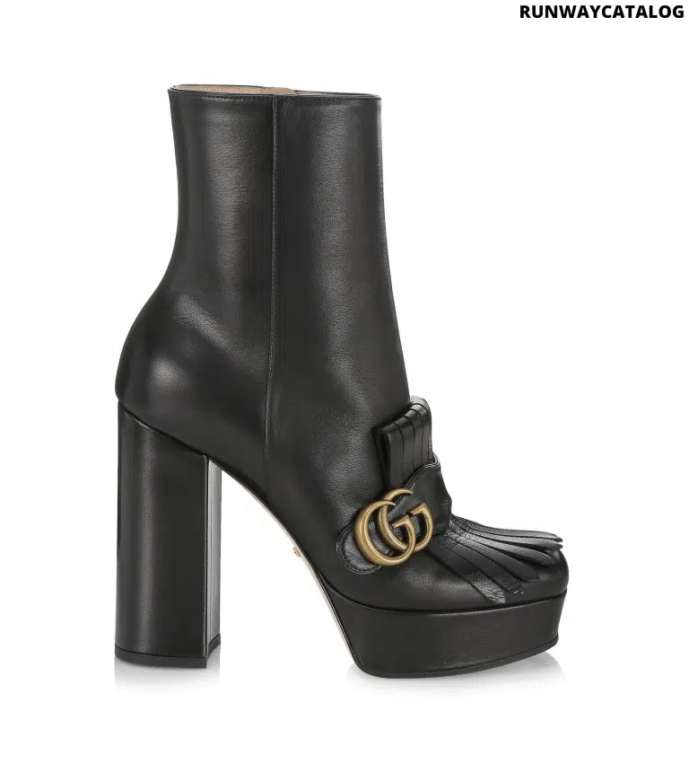 Gucci Leather platform ankle boot with fringe