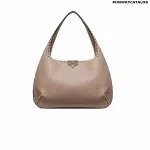 Valentino Rockstud Grainy Calfskin Hobo Bag In Poudre