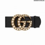 Gucci Wide leather belt with pearl Double G