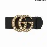 Gucci Wide leather belt with pearl Double G