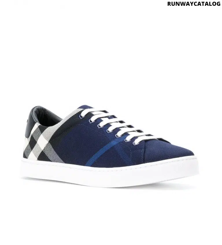 Burberry Cotton Checked Sneakers in Blue - Image 4