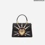 DOLCE&GABBANA SMALL MOIRÉ DEVOTION BAG WITH PEARL EMBROIDERY