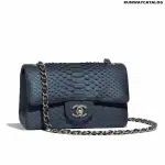 Chanel Blue Python CC Classic Double Flap Bag