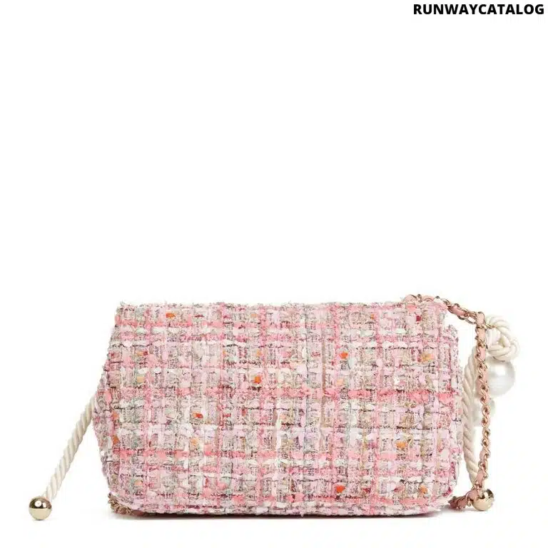 Chanel Pink Tweed Fabric & Pearls Classic Single Flap Bag - Image 3