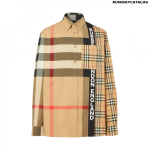 Burberry Logo Print Patchwork Check Cotton Oversized Shirt