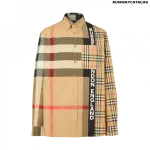 Burberry Logo Print Patchwork Check Cotton Oversized Shirt