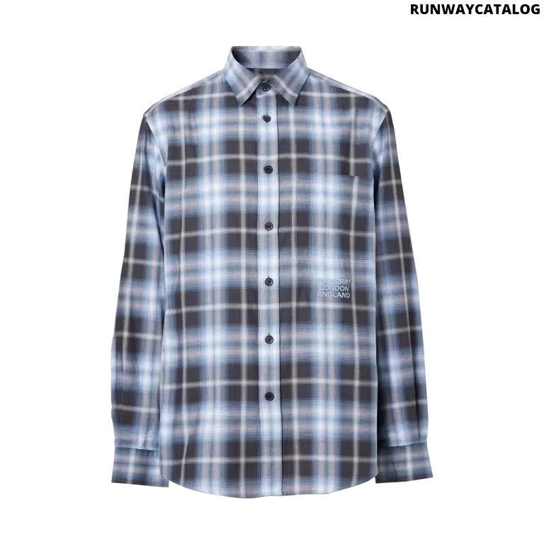 Burberry Embroidered Logo Ombré Check Cotton Shirt