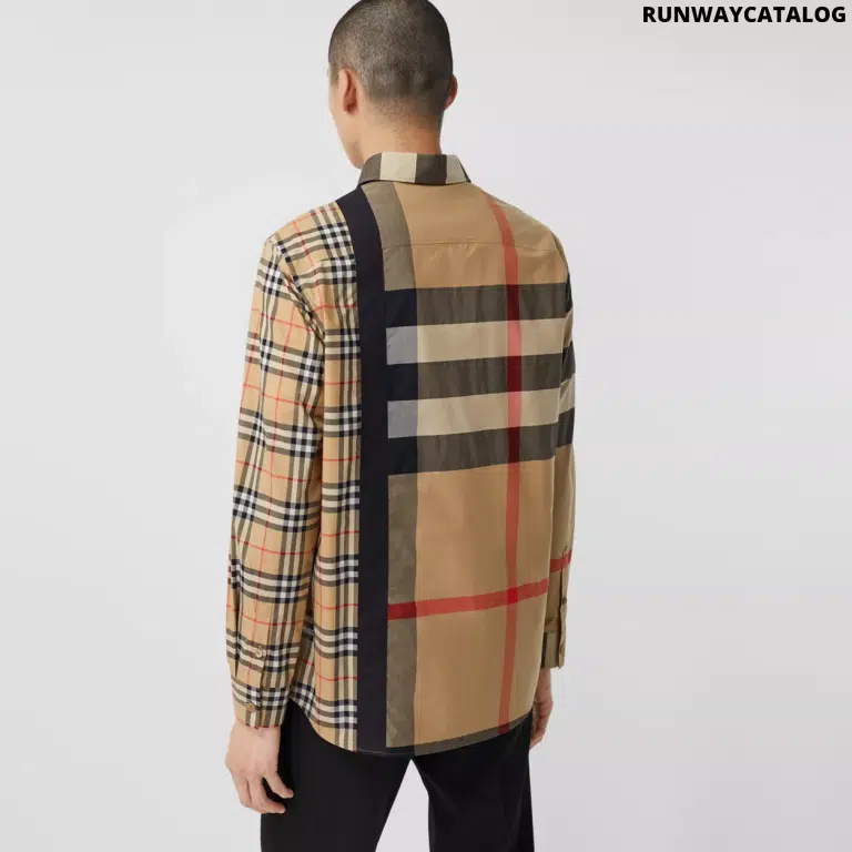 Burberry Logo Print Patchwork Check Cotton Oversized Shirt - Image 2