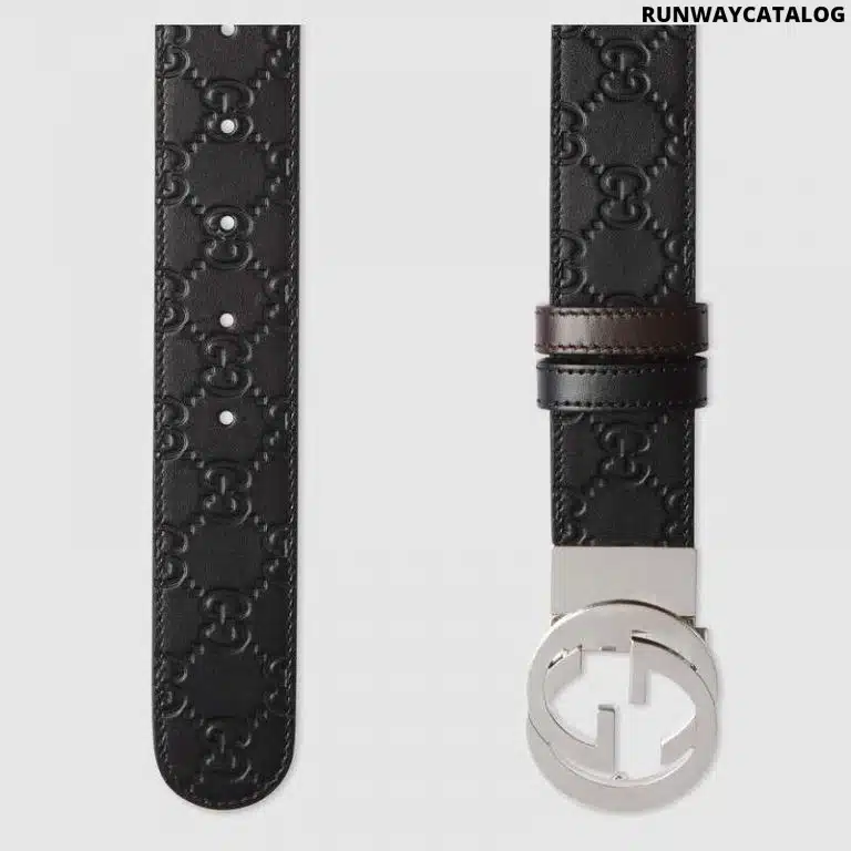 Gucci Black Signature / Brown Leather Reversible Belt - Image 2