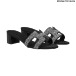 Hermes Oran Oasis Crystal Strass Black Sandal