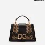 DOLCE &GABBANA SMALL DG AMORE BAG IN BRAIDED RAFFIA AND POLISHED COWHIDE