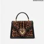 DOLCE & GABBANA MEDIUM DEVOTION BAG CALFSKIN WITH LEOPARD PRINT