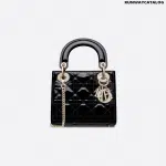 Christian Dior Mini Lady Dior Bag Black Patent Cannage Calfskin