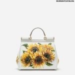 DOLCE & GABBANA MEDIUM SICILY BAG IN SUNFLOWER-PRINT DAUPHINE CALFSKIN