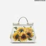 DOLCE & GABBANA MEDIUM SICILY BAG IN SUNFLOWER-PRINT DAUPHINE CALFSKIN