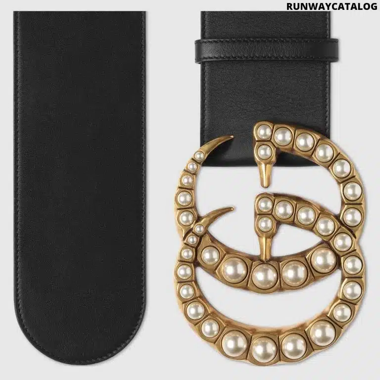 Gucci Wide leather belt with pearl Double G - Image 2