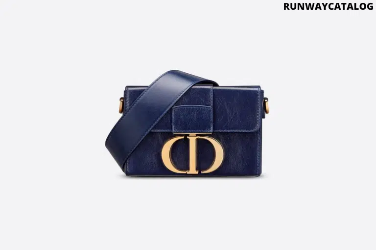 Christian Dior Indigo Blue 30 Montaigne Shiny Crinkled Lambskin Box Bag