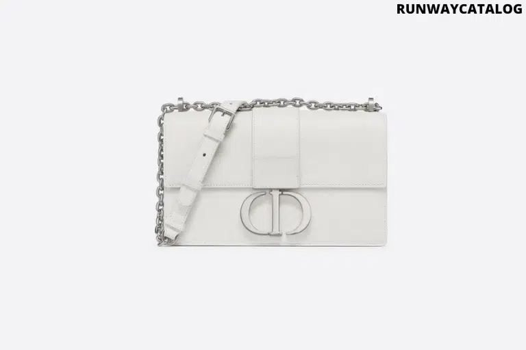 Christian Dior Chalk White 30 Montaigne Stamped Grain Calfskin Flap Chain Bag