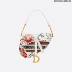 Christian Dior White Multicolor Saddle Camouflage Embroidered Canvas Bag