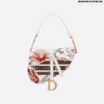 Christian Dior White Multicolor Saddle Camouflage Embroidered Canvas Bag