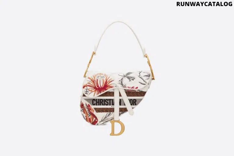 Christian Dior White Multicolor Saddle Camouflage Embroidered Canvas Bag