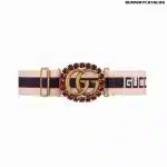 Gucci stripe belt with Double G and crystals