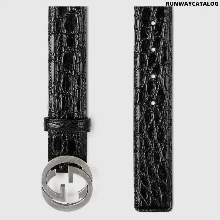 Gucci Crocodile Belt With Interlocking G In Black - Image 2